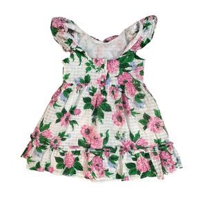 Janie and Jack White Floral Dress with Pink Flowers and Green Leaves